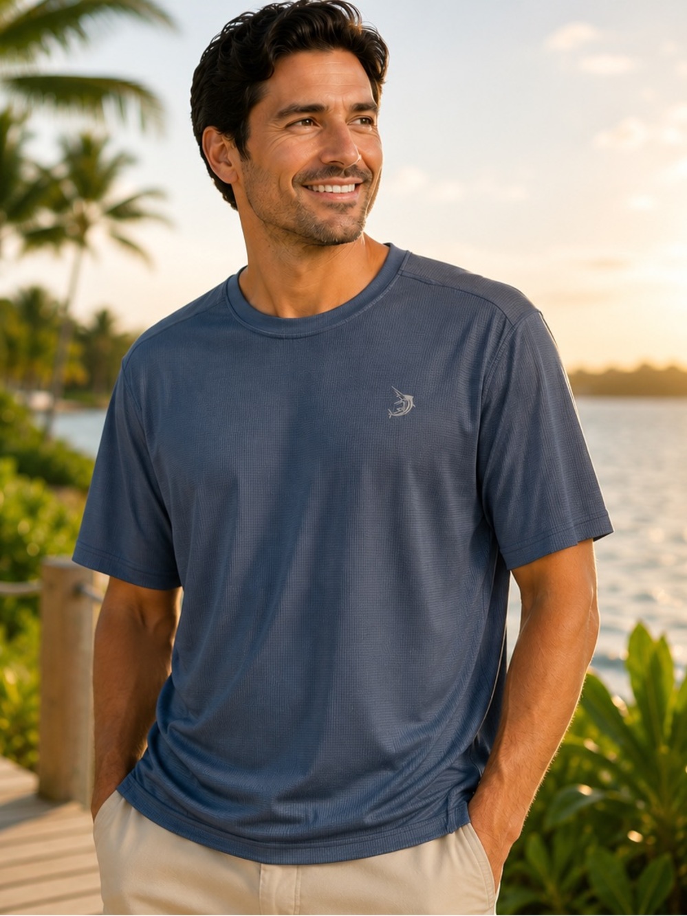 Columbia Men's Short-Sleeve Marlin Logo Tee in Navy Blue
